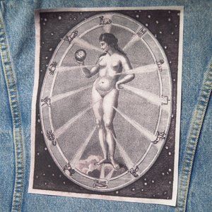 10" Soft Iron On Back Patch Celestial Zodiac Nude Woman Art Applique Witchy Punk